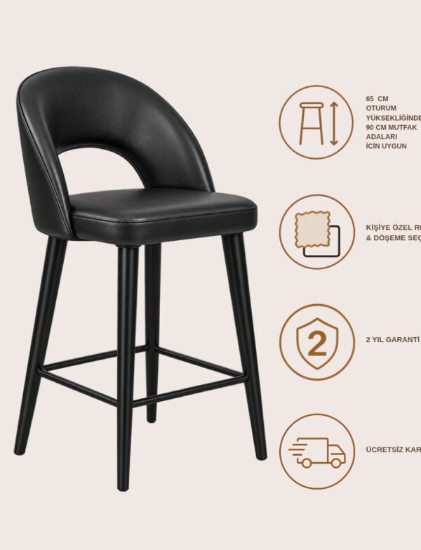ada sandalyesi-65 cm mutfak sandalyesi-bar sandalyesi-ahsaşp ayaklı bar sandalyesi-döşemeli bar sandalyesi